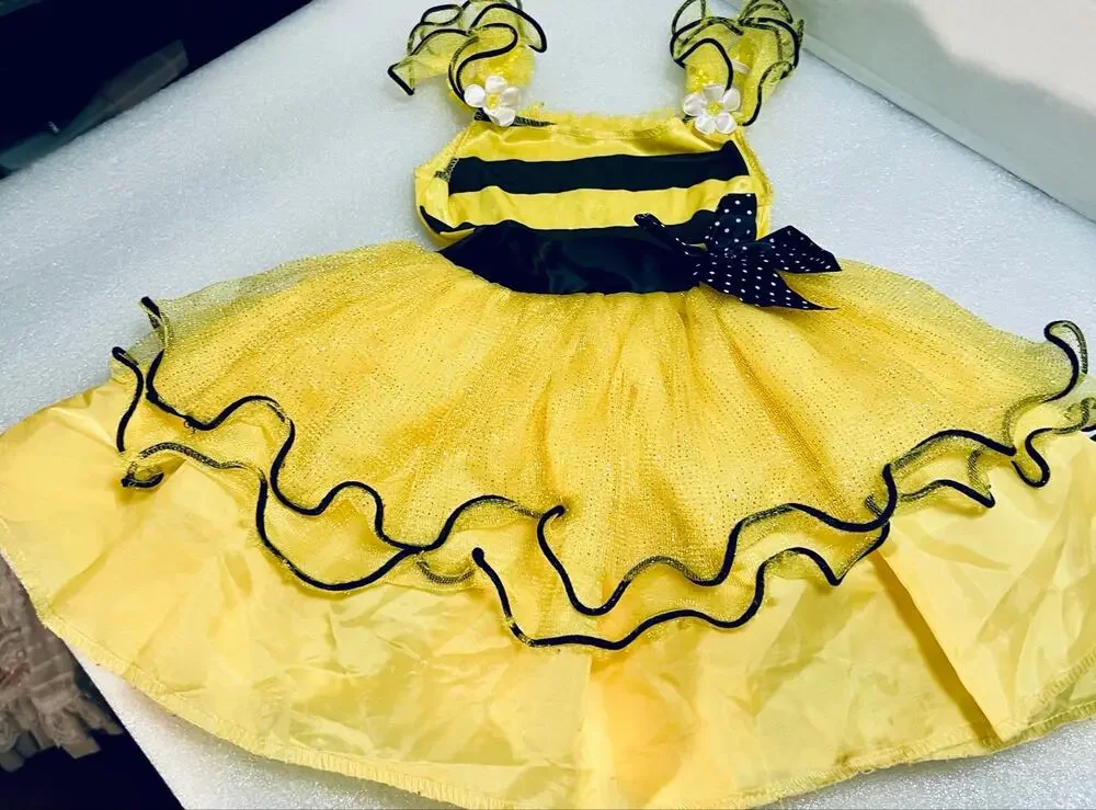 Toddler Bumble Bee Dress. Size 3T. Black and Yellow Sparkly, ruffled.